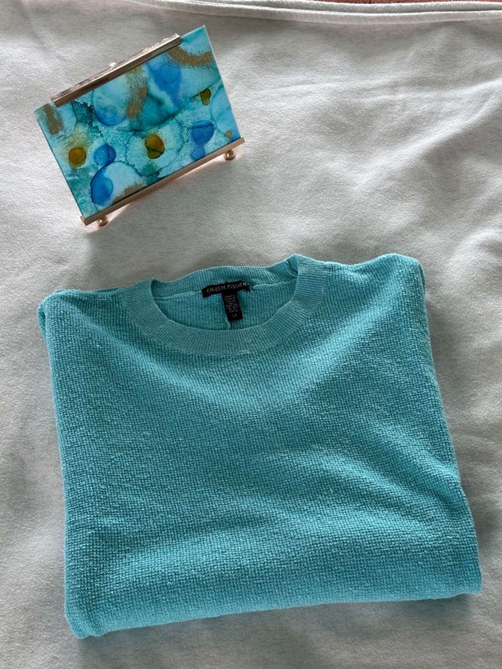 Eileen Fisher Oversized Organic Linen Aqua Sweater Sz S
